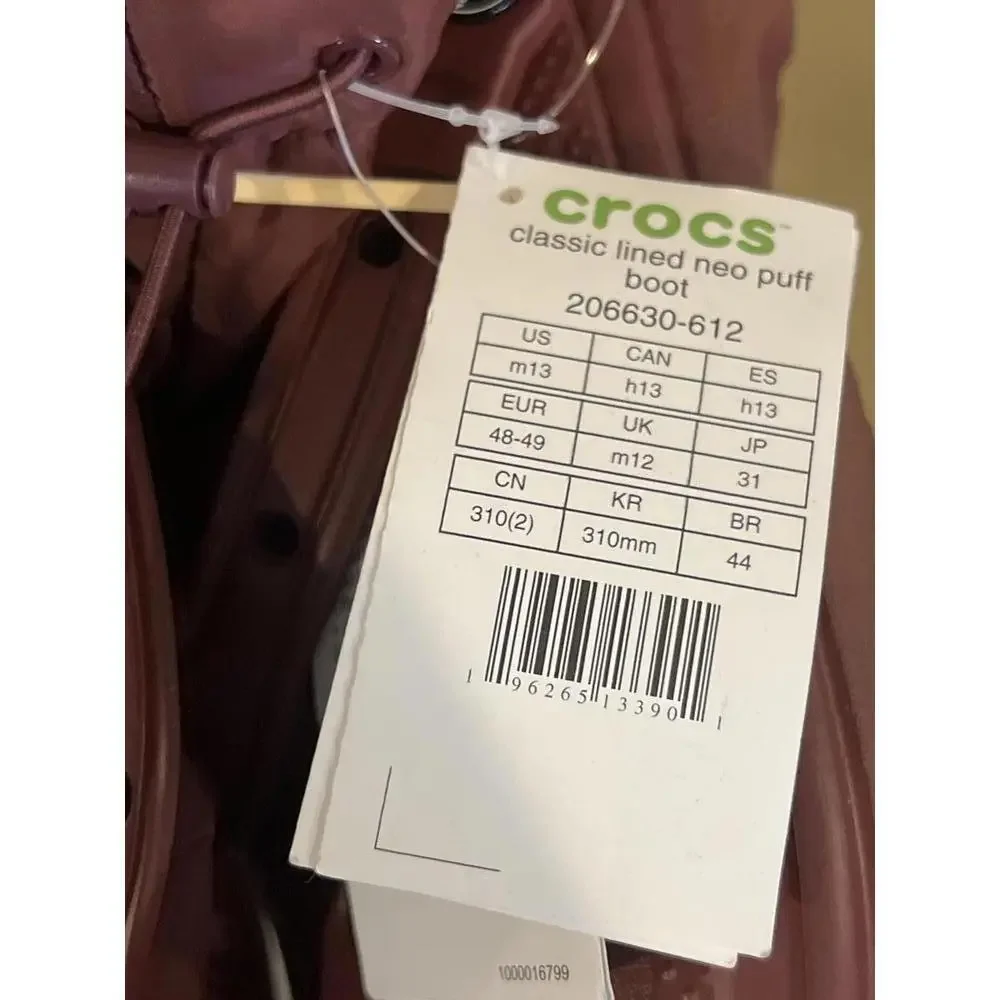Crocs Men's and Women's Classic Lined Neo Puff Boot Garnet UNISEX
